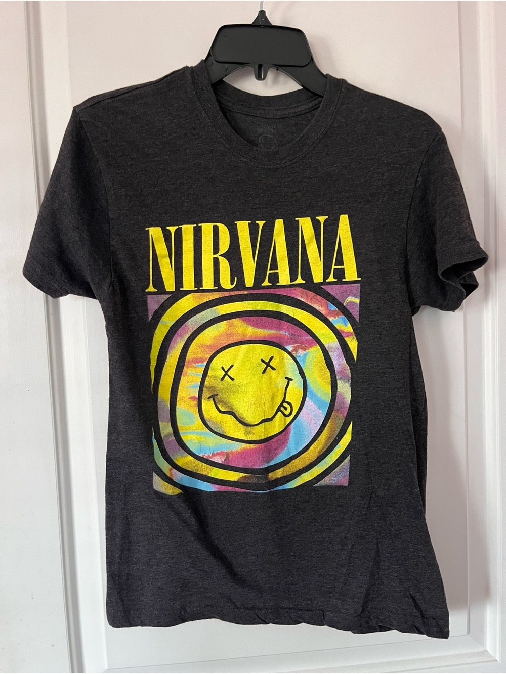NIRVANA Charcoal Gray Tie-Dye Smiley Graphic Tee